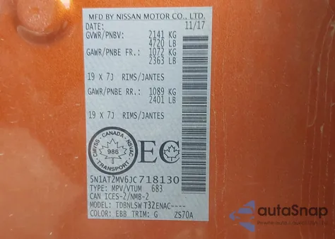 2018 Nissan Rogue S/Sl/Sv z USA, uszkodzony, nr VIN 5N1AT2MV6JC718130